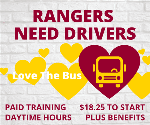 Advertisement with information hiring for bus drivers